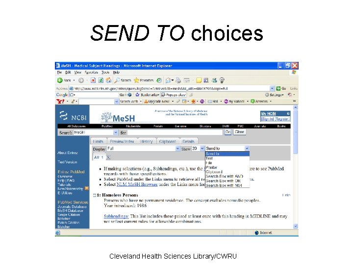 SEND TO choices Cleveland Health Sciences Library/CWRU 