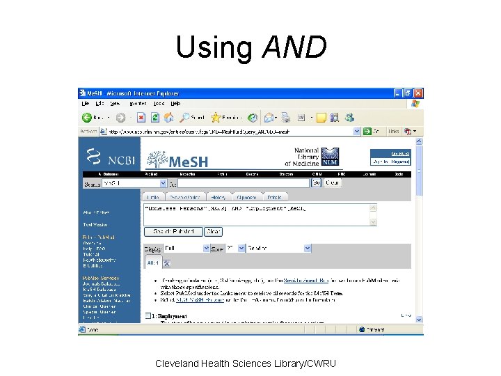 Using AND Cleveland Health Sciences Library/CWRU 