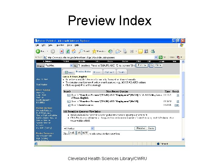 Preview Index Cleveland Health Sciences Library/CWRU 