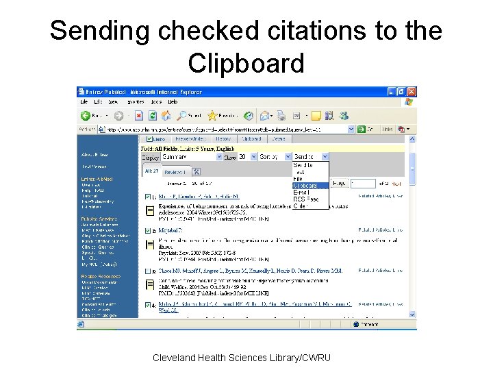 Sending checked citations to the Clipboard Cleveland Health Sciences Library/CWRU 