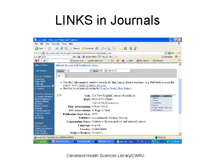 LINKS in Journals Cleveland Health Sciences Library/CWRU 