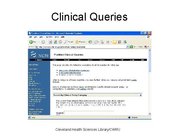 Clinical Queries Cleveland Health Sciences Library/CWRU 