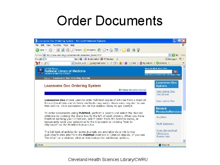 Order Documents Cleveland Health Sciences Library/CWRU 