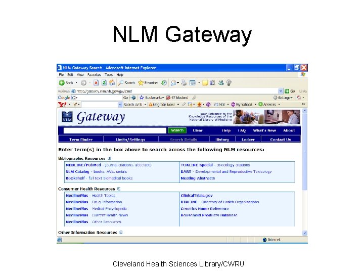 NLM Gateway Cleveland Health Sciences Library/CWRU 