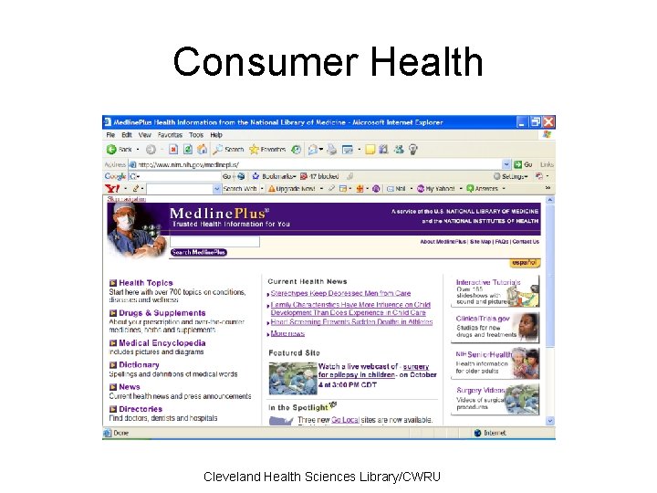 Consumer Health Cleveland Health Sciences Library/CWRU 