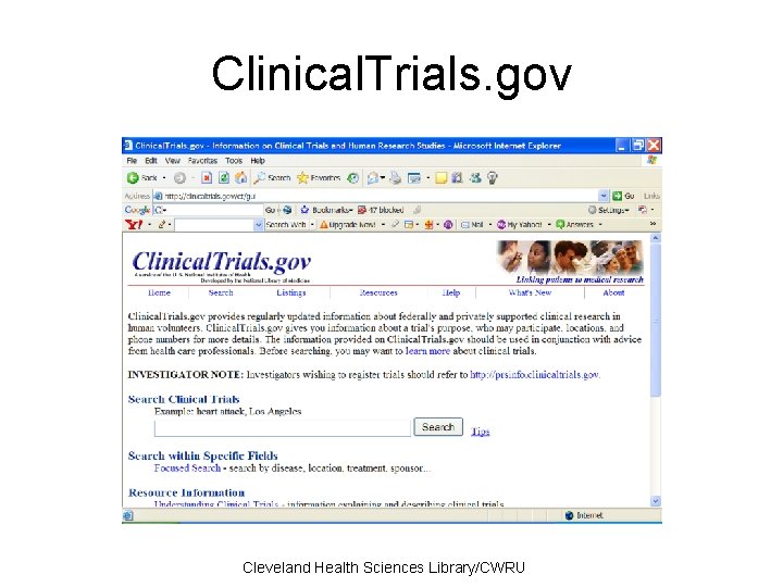 Clinical. Trials. gov Cleveland Health Sciences Library/CWRU 