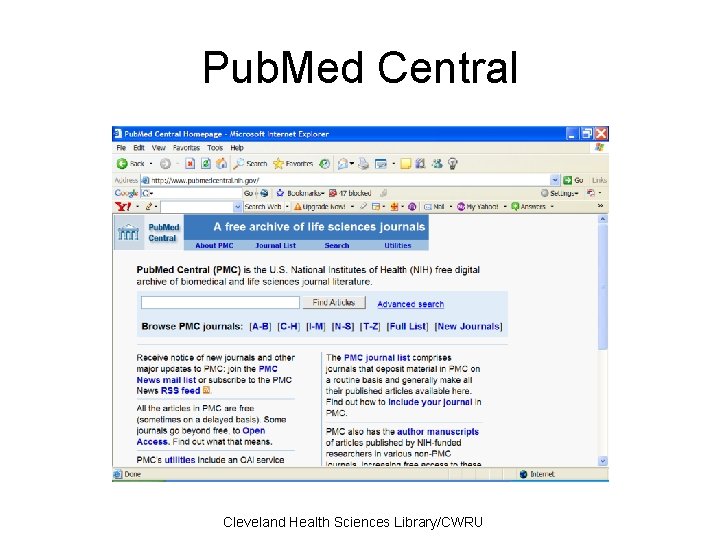 Pub. Med Central Cleveland Health Sciences Library/CWRU 