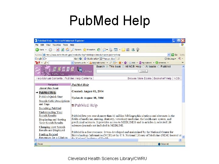 Pub. Med Help Cleveland Health Sciences Library/CWRU 