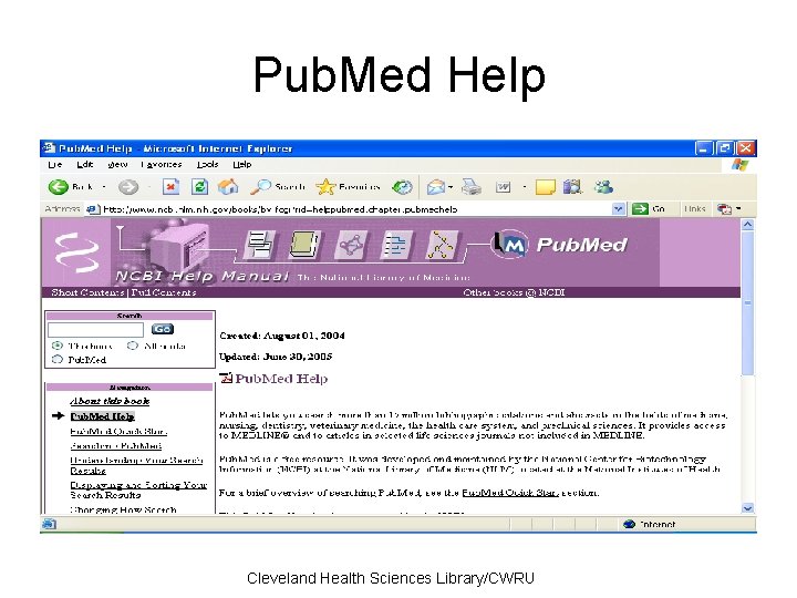 Pub. Med Help Cleveland Health Sciences Library/CWRU 