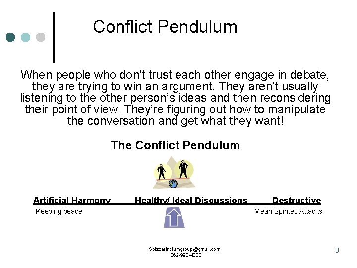 Conflict Pendulum When people who don’t trust each other engage in debate, they are