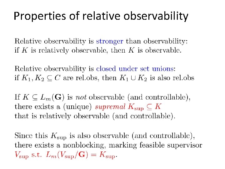 Properties of relative observability 