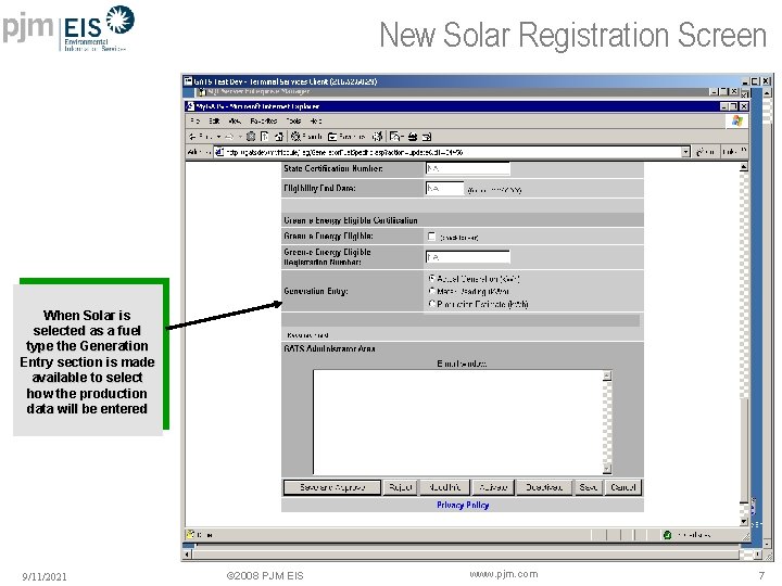 New Solar Registration Screen When Solar is selected as a fuel type the Generation