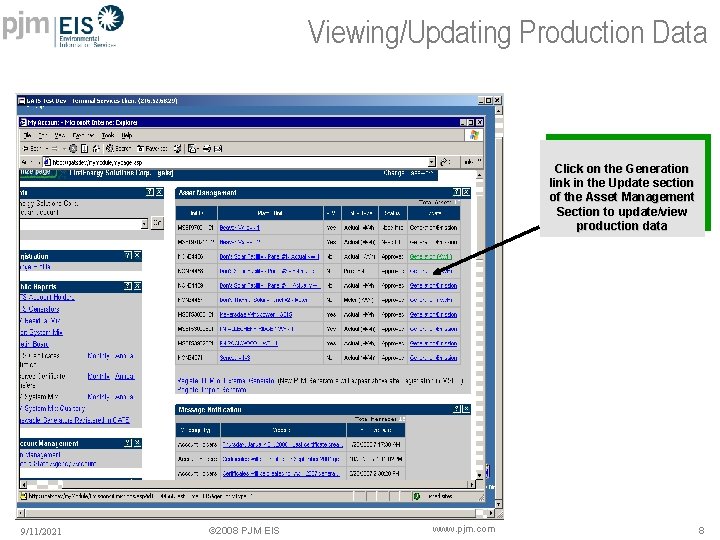 Viewing/Updating Production Data Click on the Generation link in the Update section of the