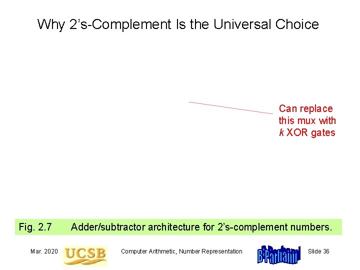Why 2’s-Complement Is the Universal Choice Can replace this mux with k XOR gates