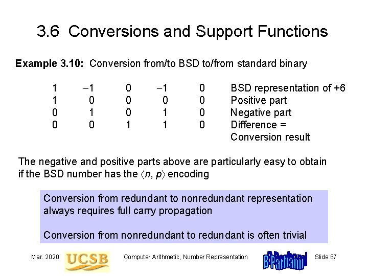 3. 6 Conversions and Support Functions Example 3. 10: Conversion from/to BSD to/from standard