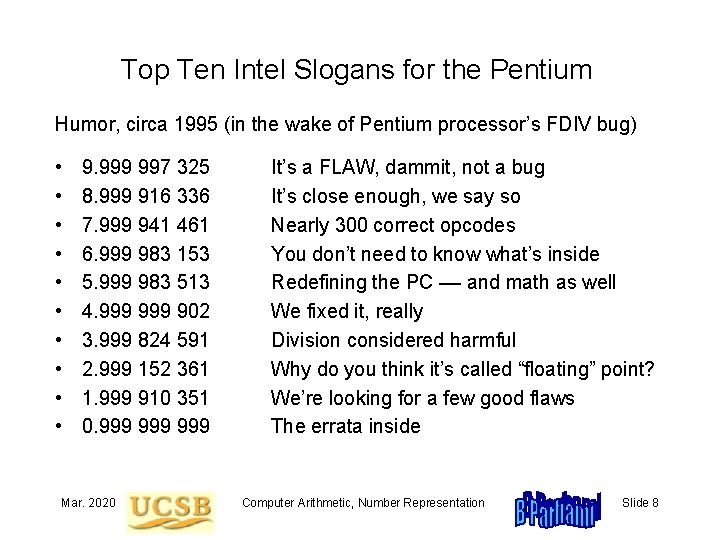 Top Ten Intel Slogans for the Pentium Humor, circa 1995 (in the wake of