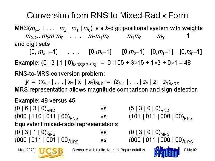 Conversion from RNS to Mixed-Radix Form MRS(mk– 1 |. . . | m 2