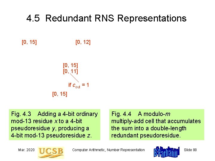 4. 5 Redundant RNS Representations [0, 15] [0, 12] [0, 15] [0, 11] if