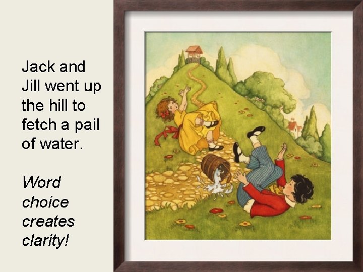 Jack and Jill went up the hill to fetch a pail of water. Word