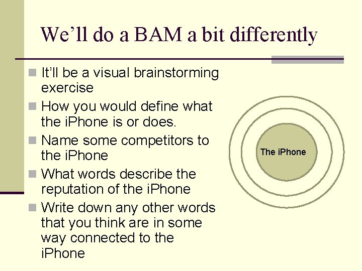 We’ll do a BAM a bit differently n It’ll be a visual brainstorming exercise