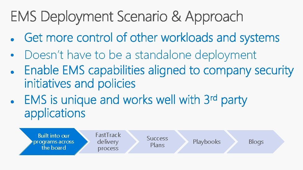  • Doesn’t have to be a standalone deployment Built into our programs across