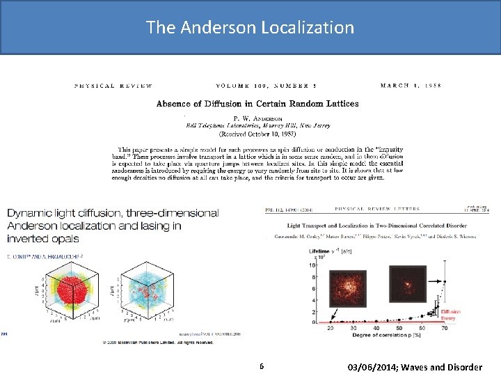 The Anderson Localization 6 03/06/2014; Waves and Disorder 