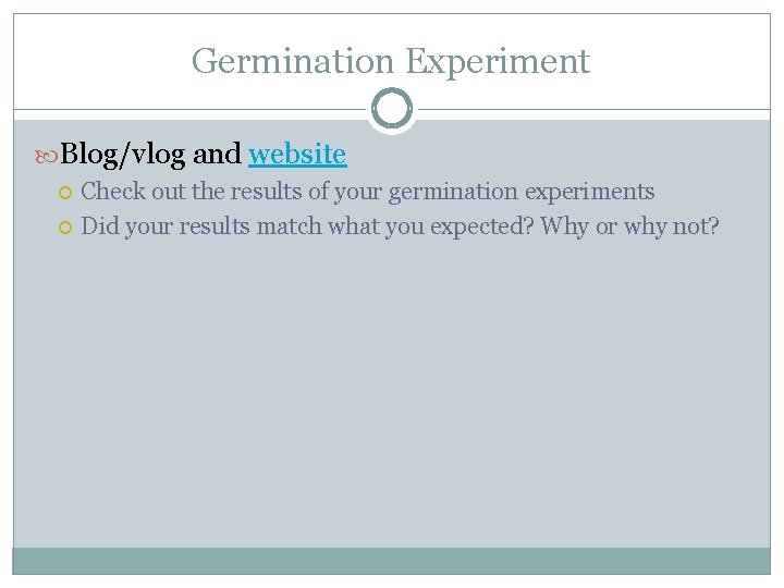 Germination Experiment Blog/vlog and website Check out the results of your germination experiments Did