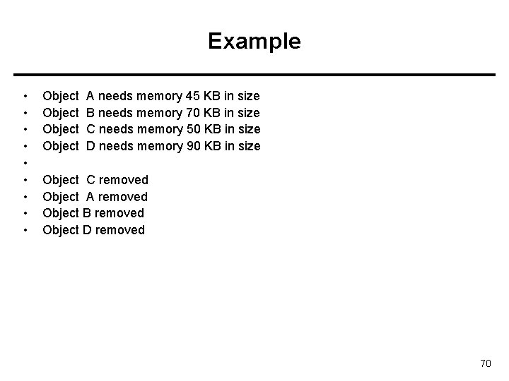 Example • • • Object A needs memory 45 KB in size B needs