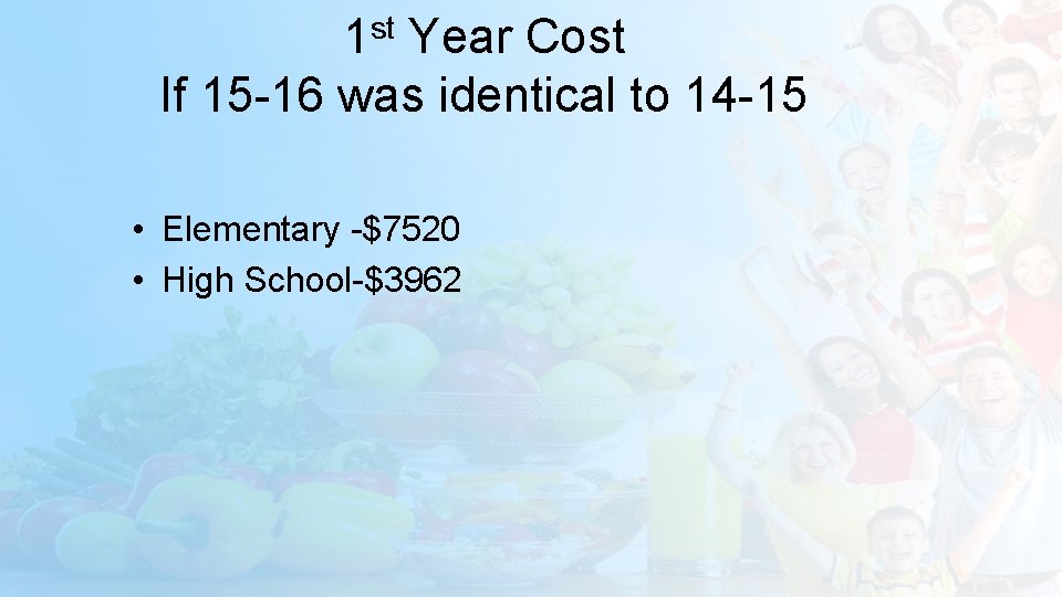 st 1 Year Cost If 15 -16 was identical to 14 -15 • Elementary