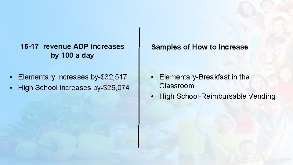 16 -17 revenue ADP increases by 100 a day • Elementary increases by-$32, 517