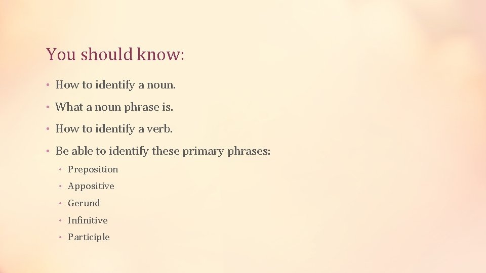 You should know: • How to identify a noun. • What a noun phrase