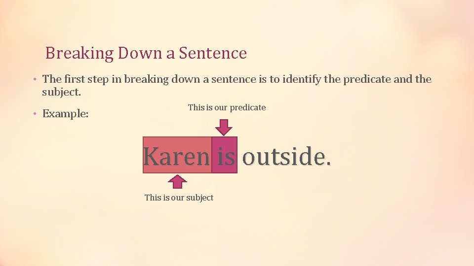 Breaking Down a Sentence • The first step in breaking down a sentence is