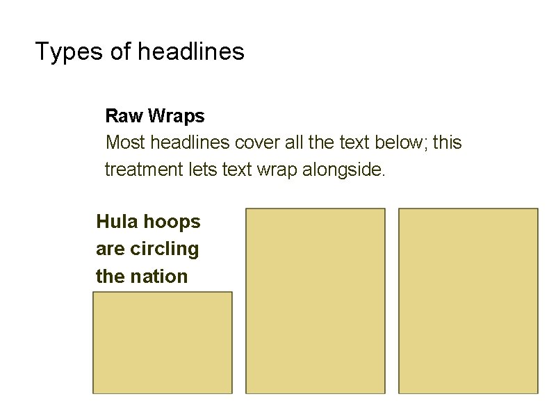 Types of headlines Raw Wraps Most headlines cover all the text below; this treatment