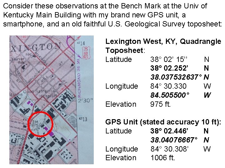 Consider these observations at the Bench Mark at the Univ of Kentucky Main Building