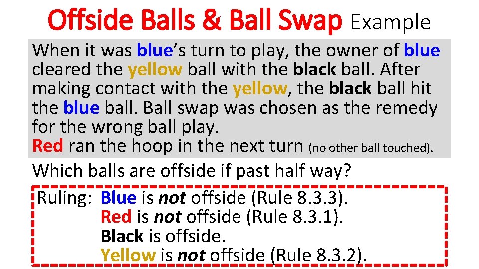 Offside Balls & Ball Swap Example When it was blue’s turn to play, the