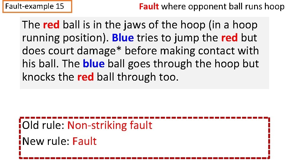 Fault-example 15 Fault where opponent ball runs hoop The red ball is in the