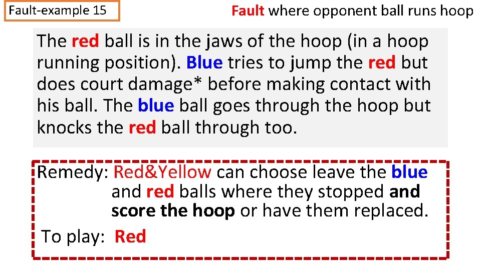 Fault-example 15 Fault where opponent ball runs hoop The red ball is in the