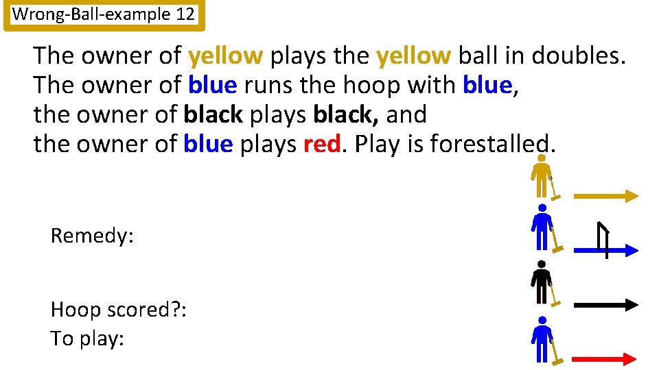 Wrong-Ball-example 12 Rule 10. 6 The owner of yellow plays the yellow ball in