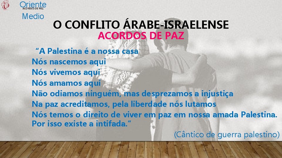 Oriente Medio ACORDOS DE PAZ O CONFLITO ÁRABE-ISRAELENSE ACORDOS DE PAZ “A Palestina é