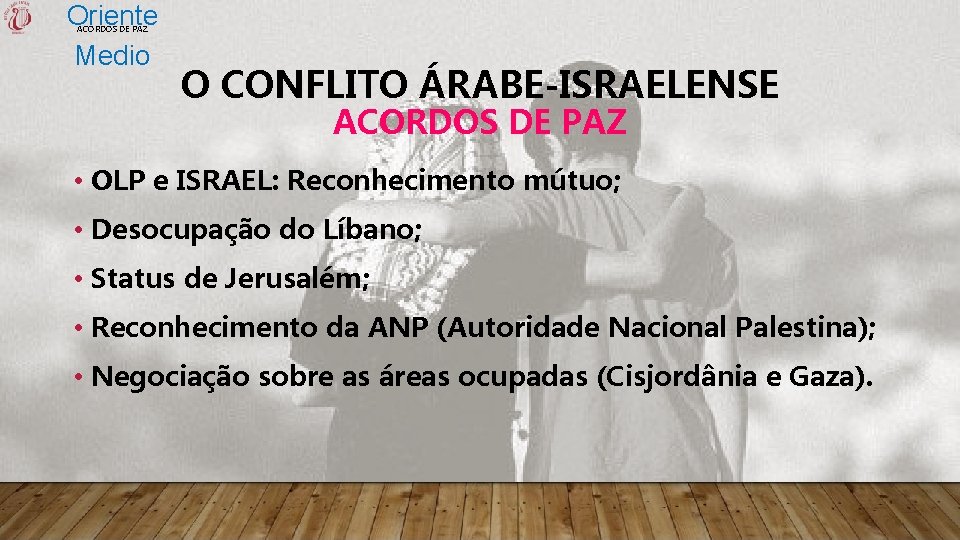 Oriente Medio ACORDOS DE PAZ O CONFLITO ÁRABE-ISRAELENSE ACORDOS DE PAZ • OLP e