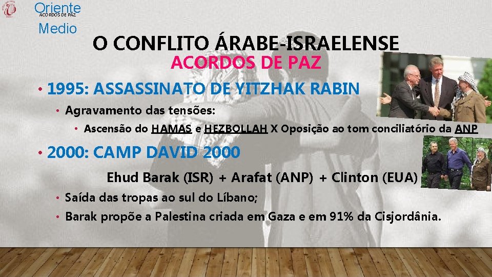 Oriente Medio ACORDOS DE PAZ O CONFLITO ÁRABE-ISRAELENSE ACORDOS DE PAZ • 1995: ASSASSINATO