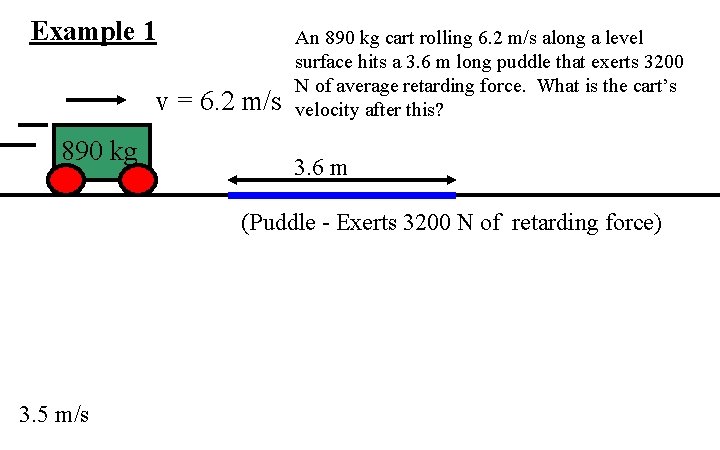 Example 1 v = 6. 2 m/s 890 kg An 890 kg cart rolling