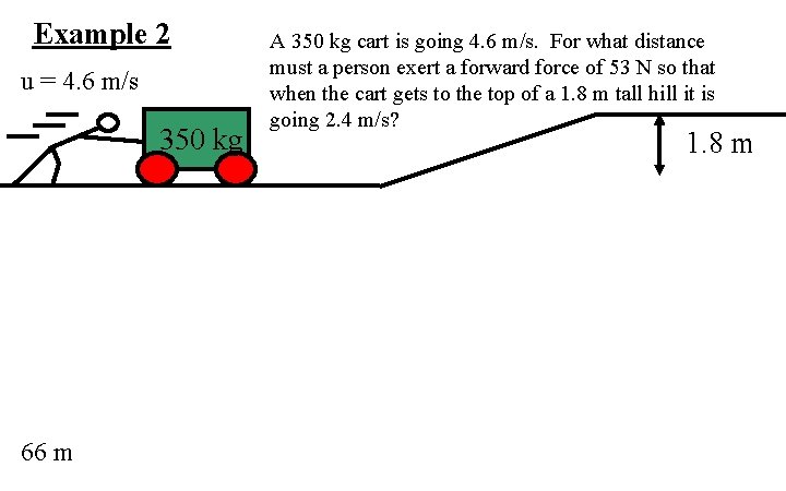 Example 2 u = 4. 6 m/s 350 kg 66 m A 350 kg