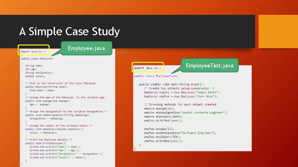 A Simple Case Study Employee. java Employee. Test. java 