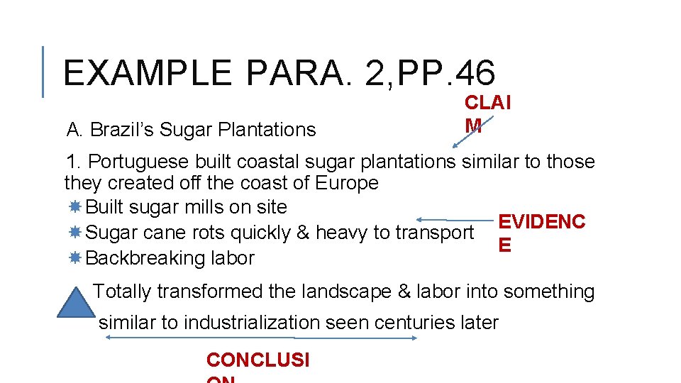 EXAMPLE PARA. 2, PP. 46 A. Brazil’s Sugar Plantations CLAI M 1. Portuguese built