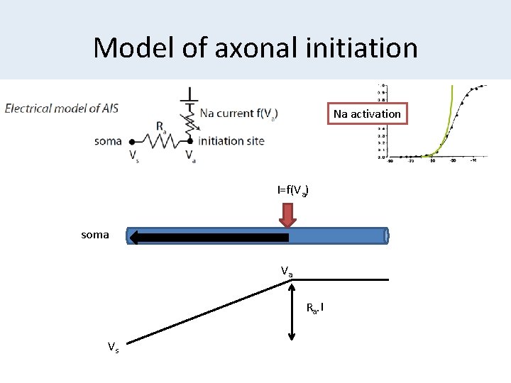 Model of axonal initiation Na activation I=f(Va) soma Va Ra. I Vs 