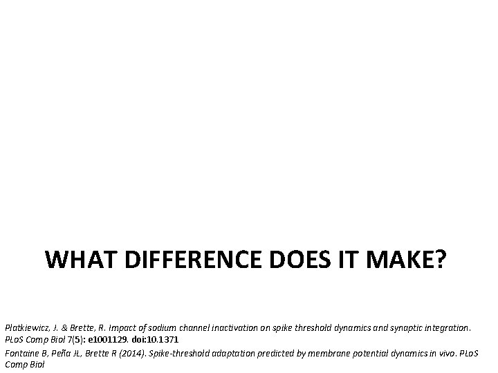 WHAT DIFFERENCE DOES IT MAKE? Platkiewicz, J. & Brette, R. Impact of sodium channel