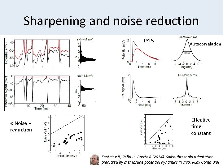 Sharpening and noise reduction PSPs « Noise » reduction Autocorrelation Effective time constant Fontaine