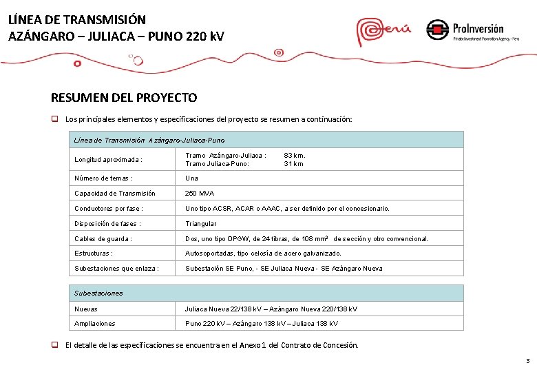 LÍNEA DE TRANSMISIÓN AZÁNGARO – JULIACA – PUNO 220 k. V RESUMEN DEL PROYECTO