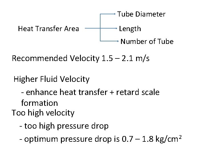 Tube Diameter Heat Transfer Area Length Number of Tube Recommended Velocity 1. 5 – Tube Diameter Heat Transfer Area Length Number of Tube Recommended Velocity 1. 5 –